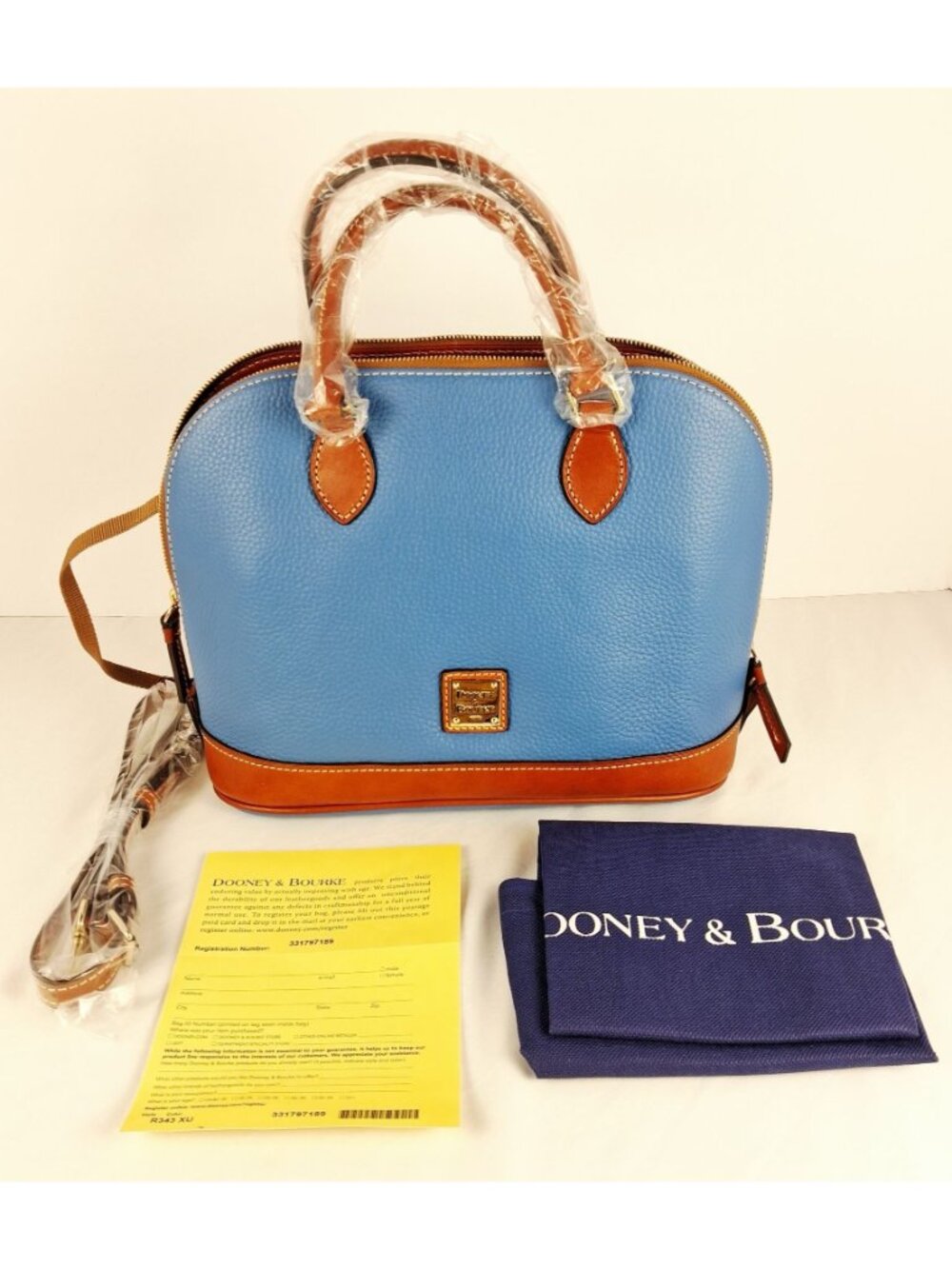 Dooney & Bourke Pebble Leather Domed Azure Blue Satchel / Cross Body NWT - Picture 7 of 15
